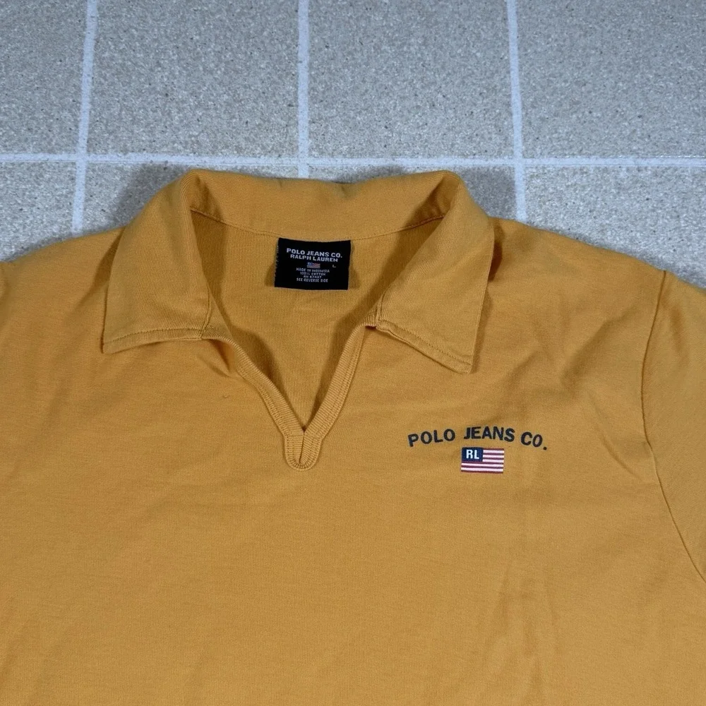 Vintage Polo Ralph Lauren Jeans Co Yellow V Neck Collar Polo Shirt Size L